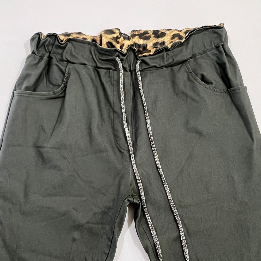 Venti6 Magic Pants Olive Green Stretch Joggers Leopard‎ Waistband Italy S READ - Picture 3 of 10